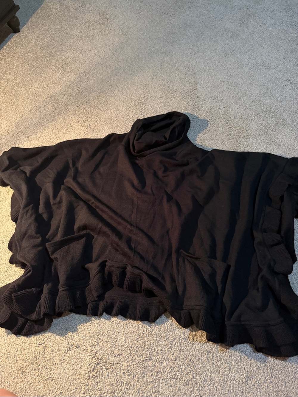 New York & Company Black Turtleneck Poncho with Ruffle Hem